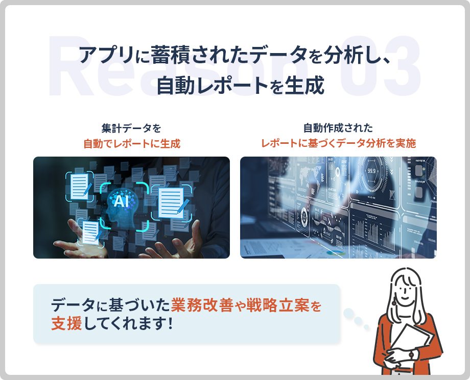 アプリに蓄積されたデータを分析し、自動レポートを生成